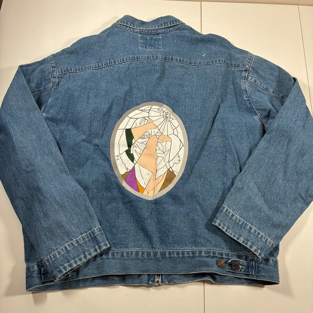 Vintage 1997 Levi's Denim Jacket XL Blue Full Zip Acid Graphic Back Patch Chore